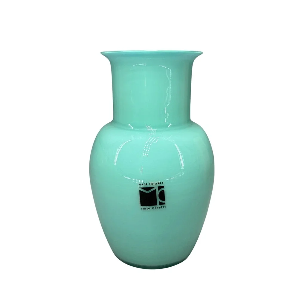 Carlo Moretti Murano Glass Vase Turquoise Blue 2 Color Made In Italy MCM 5